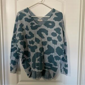 La Miel Blue Animal Print Dolman Sweater